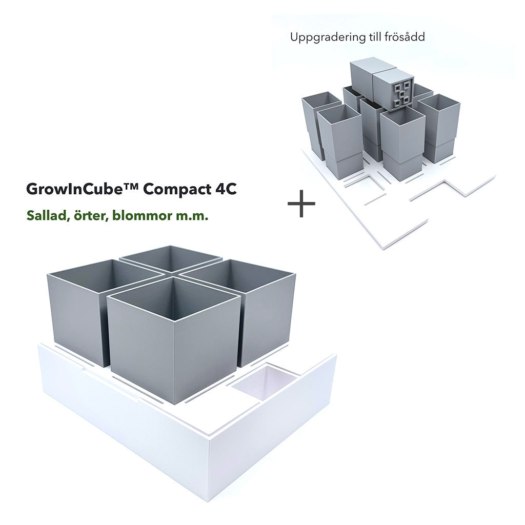 GrowInCube Compact 4C med fyra krukor och uppgradering till frösådd med nio krukor