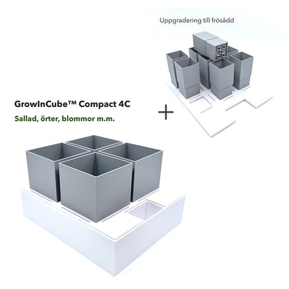 GrowInCube Compact 4C med fyra krukor och uppgradering till frösådd med nio krukor